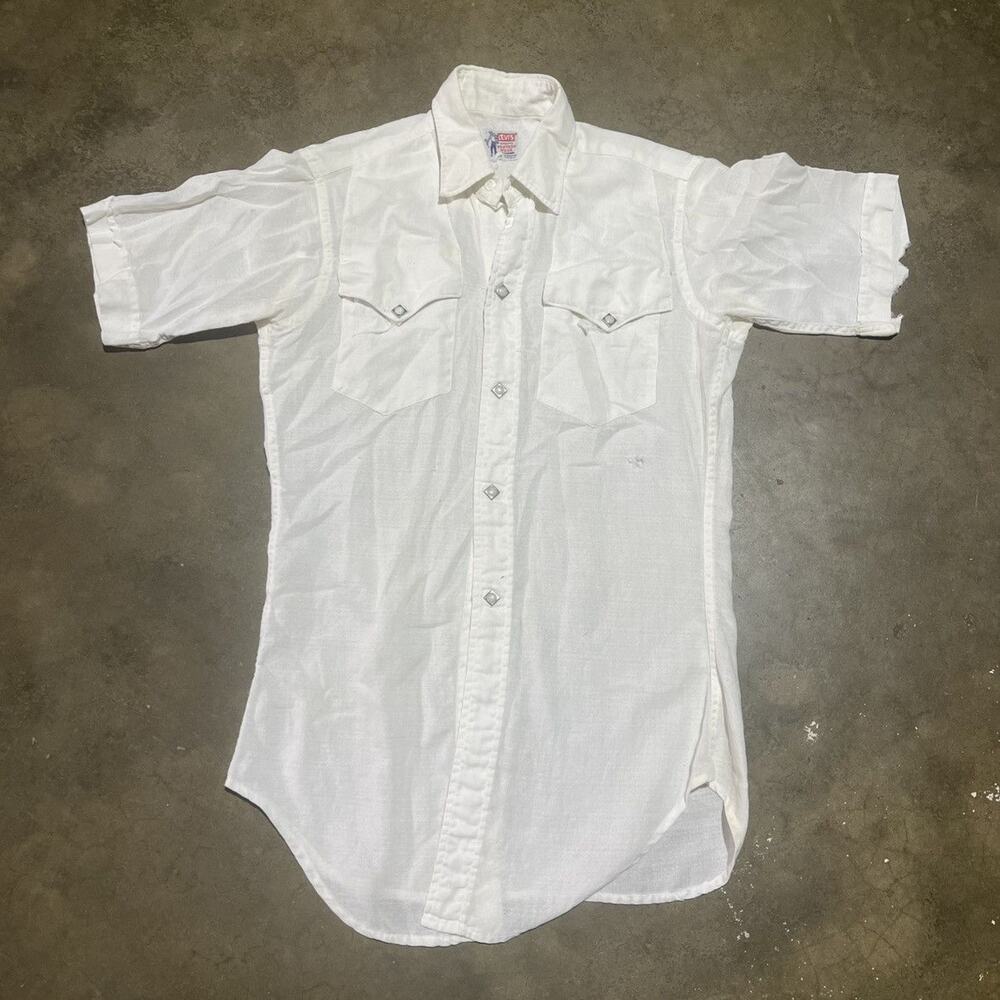 Vintage 50s Levi's Western Wear White Cotton Pearl Snap